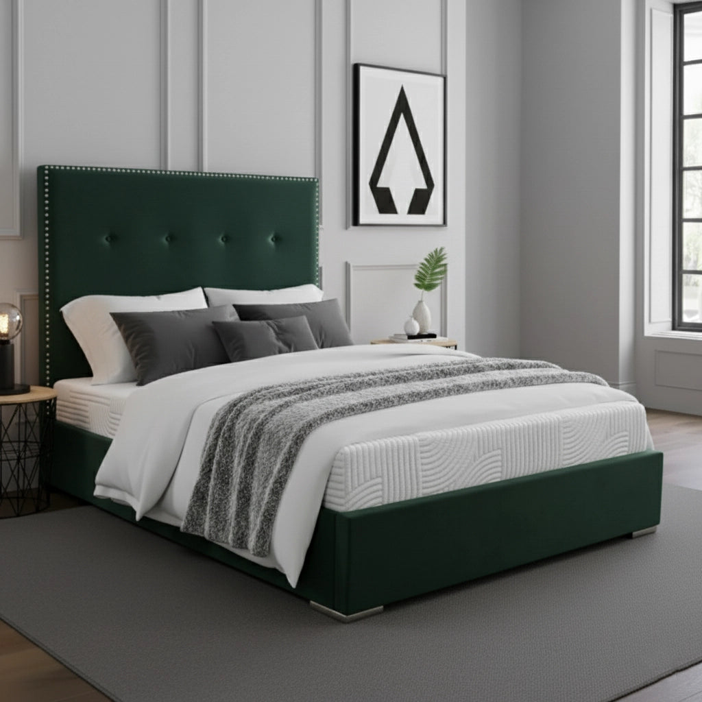 Aria Cream Fabric Upholstered Bed Frame | Ottoman Option